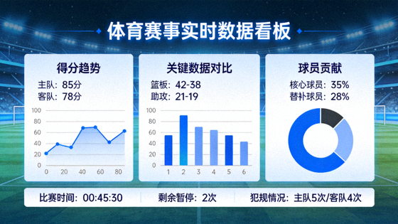 体育赛事数据可视化图表与分析看板界面
